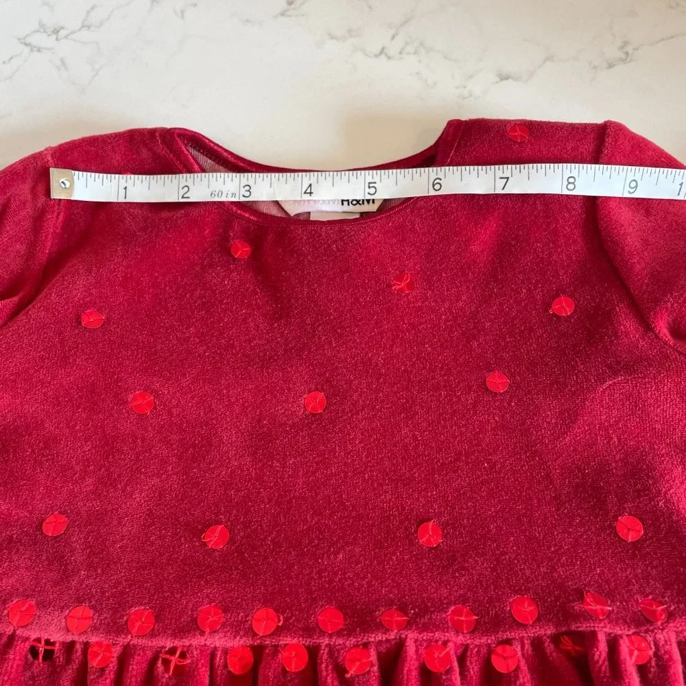 H&M Girls Long Sleeve Slip On Dress of Brick Red Velvet Size 3-4Y